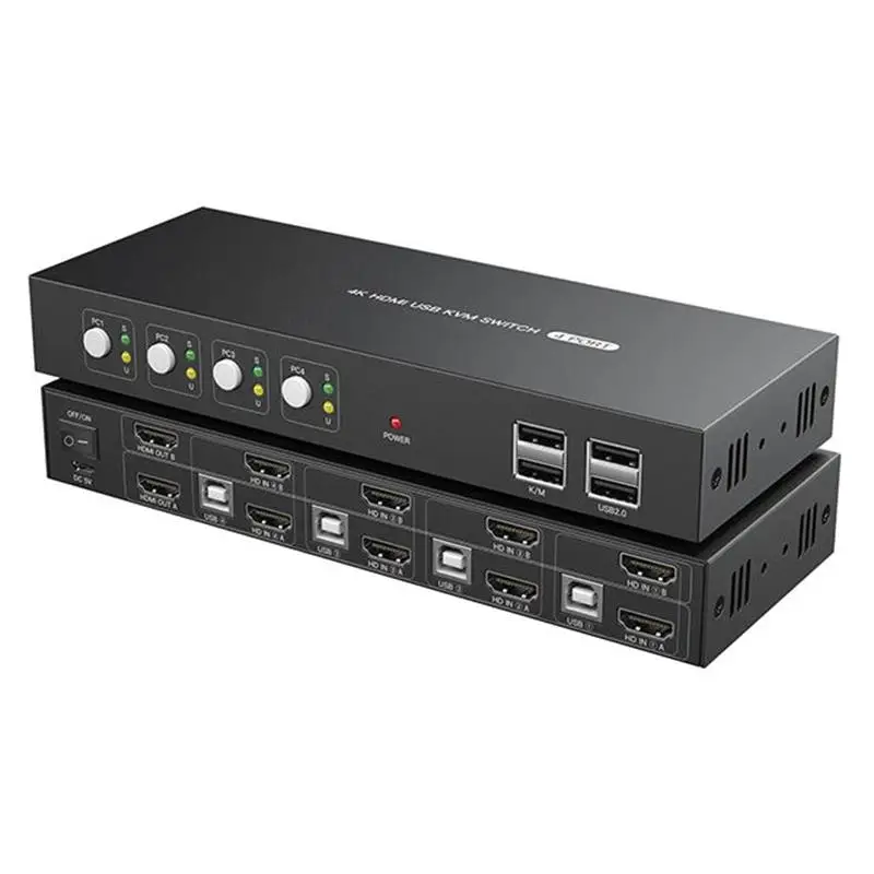 Dual HDMI KVM Switch 4X2ขยายจอแสดงผล4K 30Hz HDMI USB KVM Switcher 2 In 4สำหรับจอภาพ PC คีย์บอร์ดเมาส์หุ้น