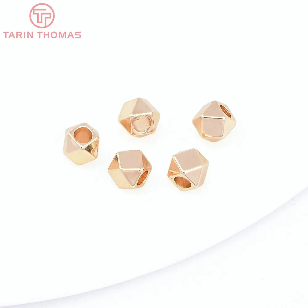 (8525) 20PCS 4MM 24K Gold Color Brass Polygonal Section Spacer Beads Bracelets Beads High Quality DIY Jewelry Making Findings