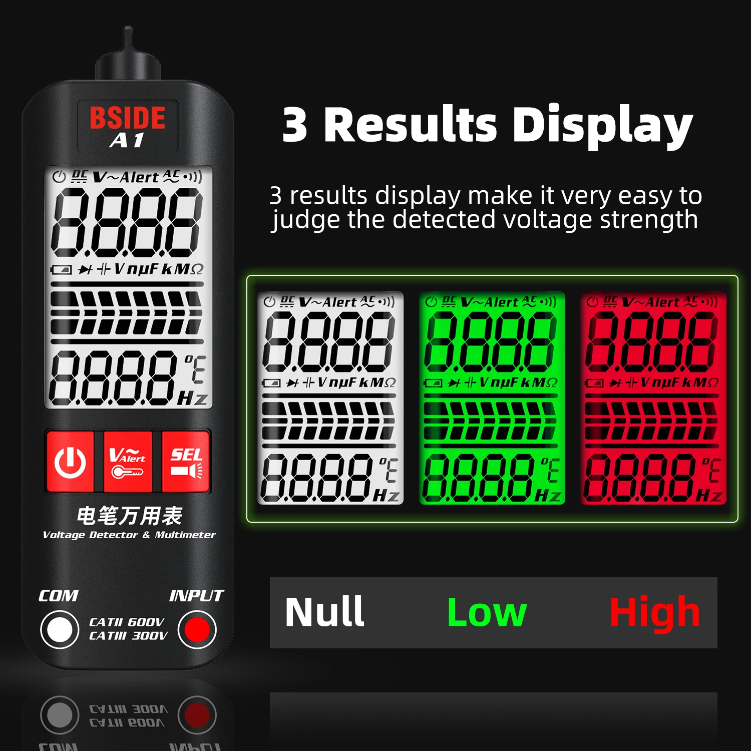 BSIDE A1 Voltage Tester Detector Multimeter Color Display Non-Contact electric pen Dual Range Live Wire test Ohm Hz NCV meter