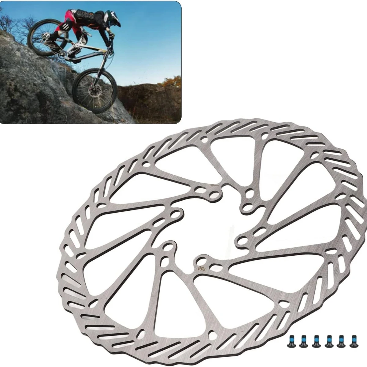 160 mm Fahrrad-Scheibenbremsscheibe mit 6 Schrauben (2 Stück), Edelstahl-Fahrradrotoren, passend für MTB, Rennrad und die meisten Fahrräder – Detail 22