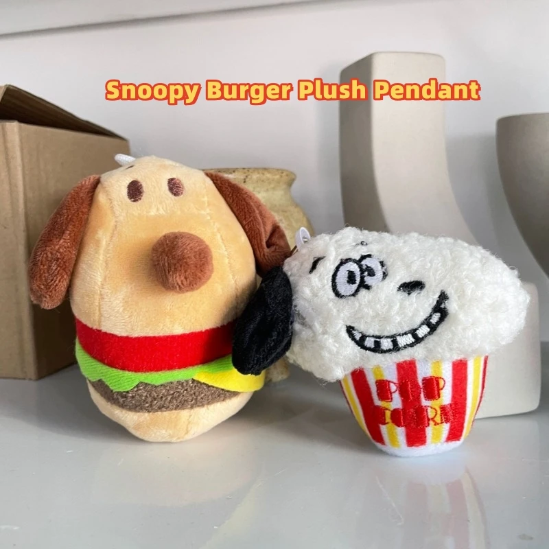 Snoopy Creative Popcorn Burger Plush Doll Cartoon Peripheral Keychain Backpack Pendant Decorative Doll Gift for Boys and Girls