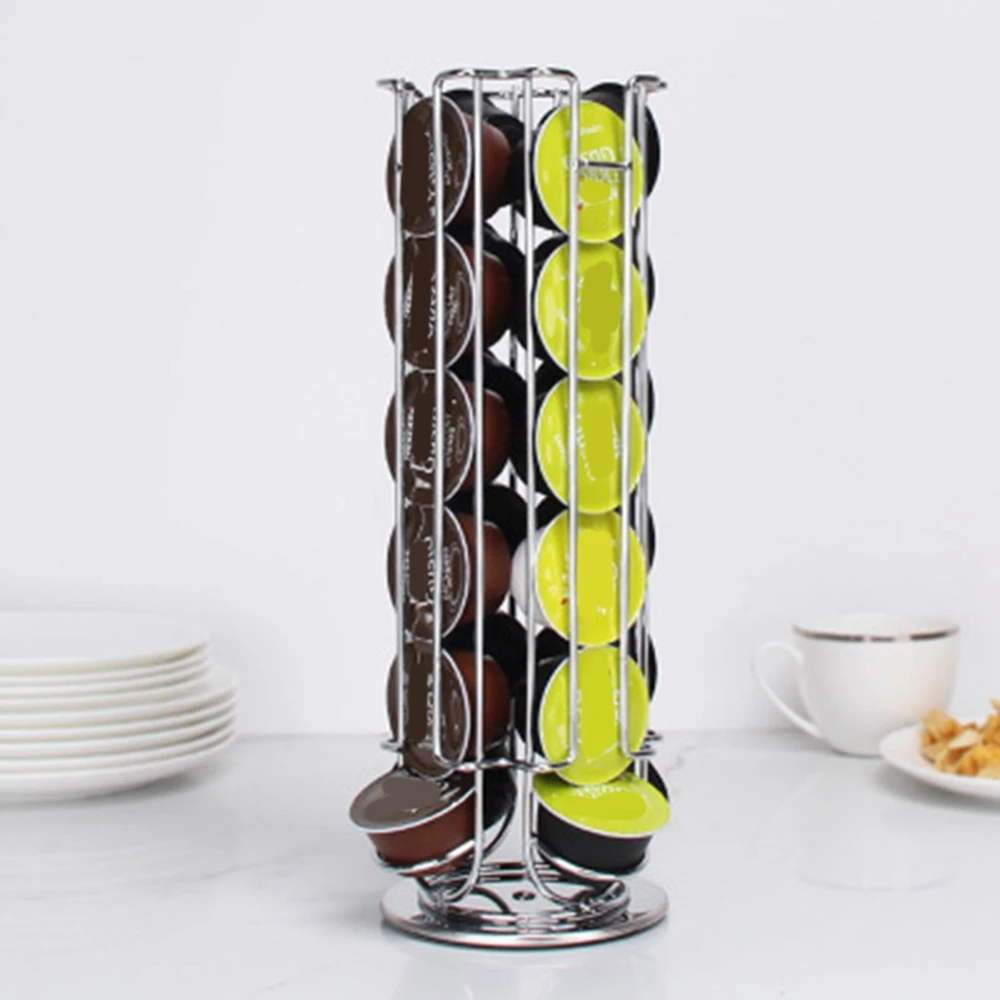 AS63-18Cups Rotatable Coffee Pod Holder Iron Chrome Plating Display Capsule Rack Stand Storage Shelves For Capsule