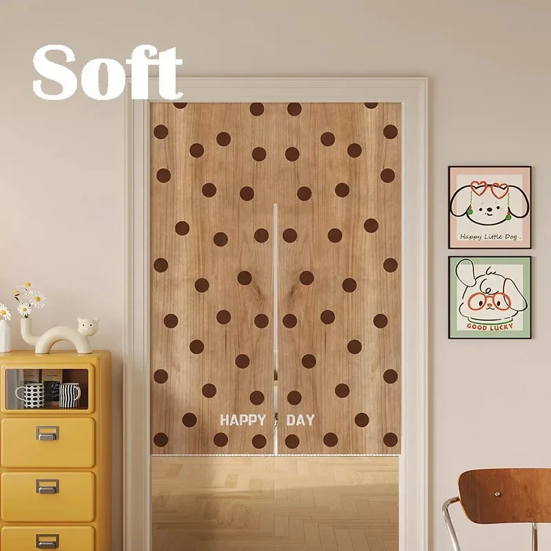 VIKAMA Cute Polka Dot Noren Door Curtain Wood Grain Print Fabric Partition Curtain for Bedroom Home Kitchen Decor