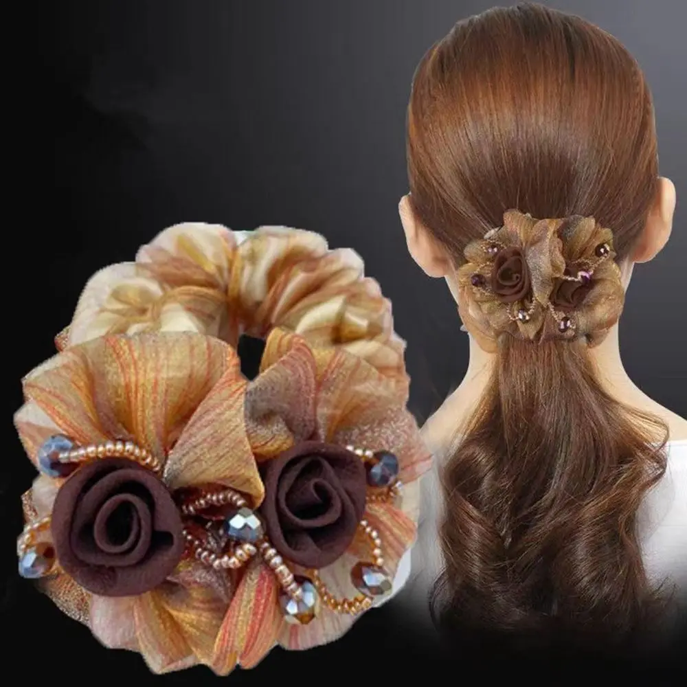 Pferdeschwanz Halter Kristall Perle Allgleiches Seide Garn Gummiband Weibliche Haar Zubehör Blume Haar Seil Koreanischen Stil Kopfbedeckungen