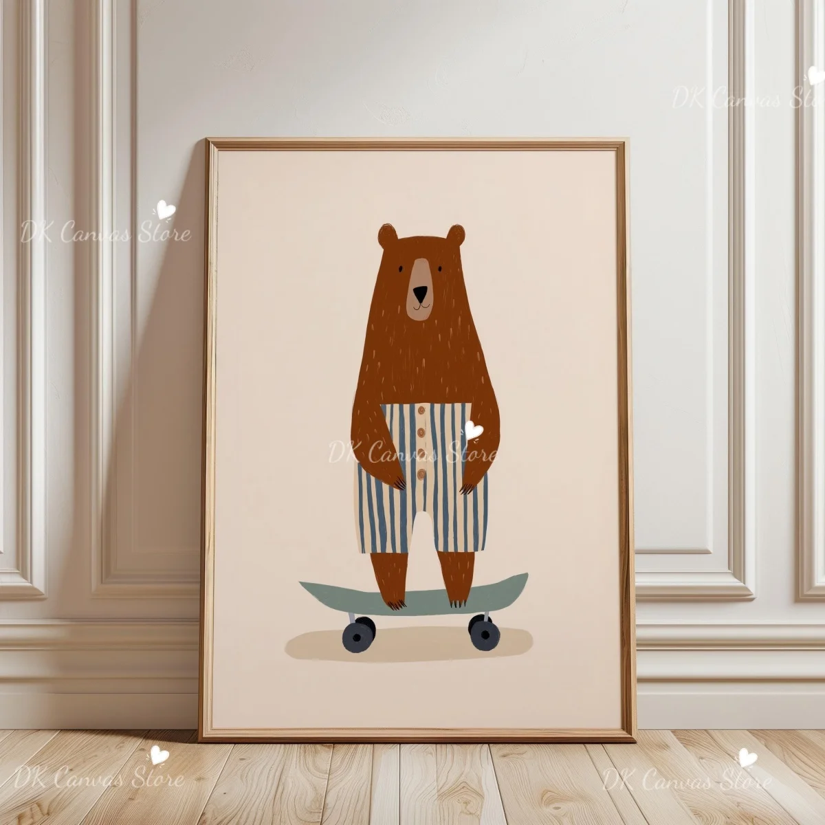 Whimsical Cartoon Animal Canvas Print Poster Funny Cute Skateboard Dog Art Prints Living Room Nursery Wall Art Home Decor Poster view 5