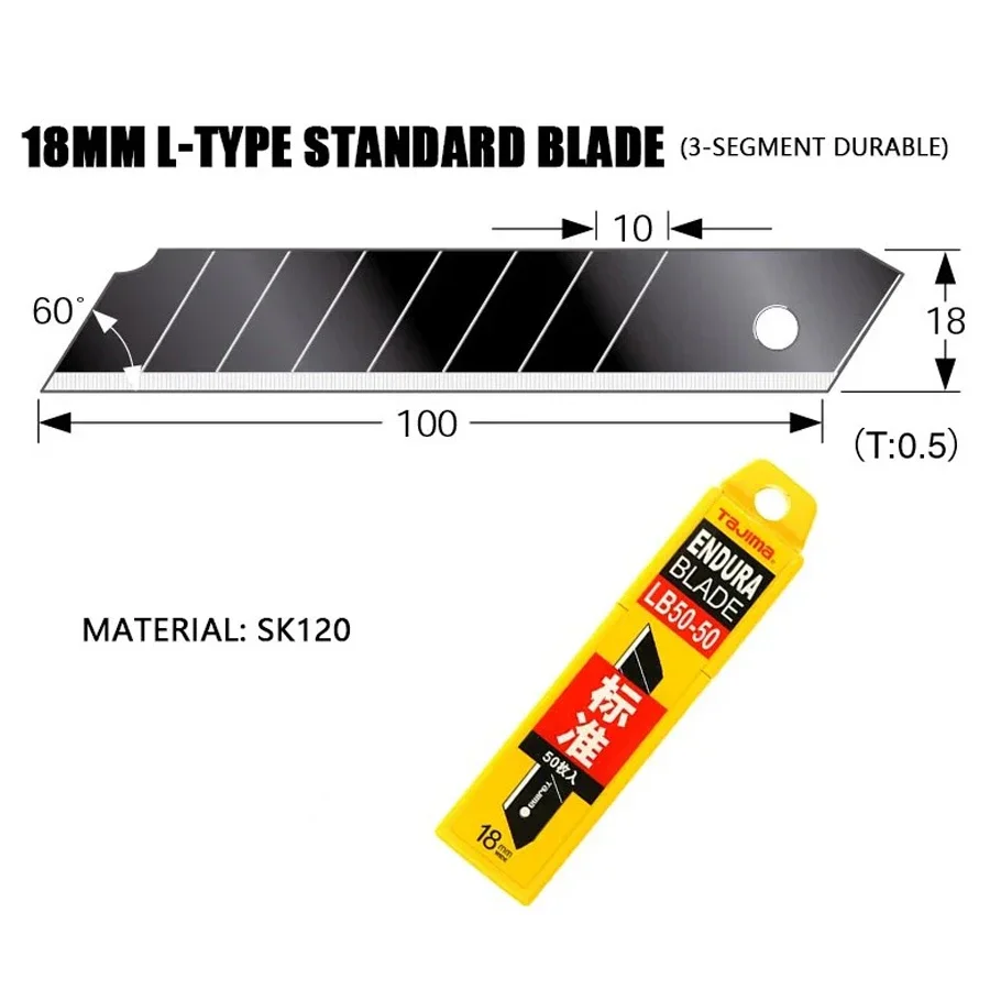 TAJIMA LB50-50 18mm Spare Blades 50PCS 60° Angle L-Type Standard Replacement Sharp Blades Endura Blade for Utility Knife