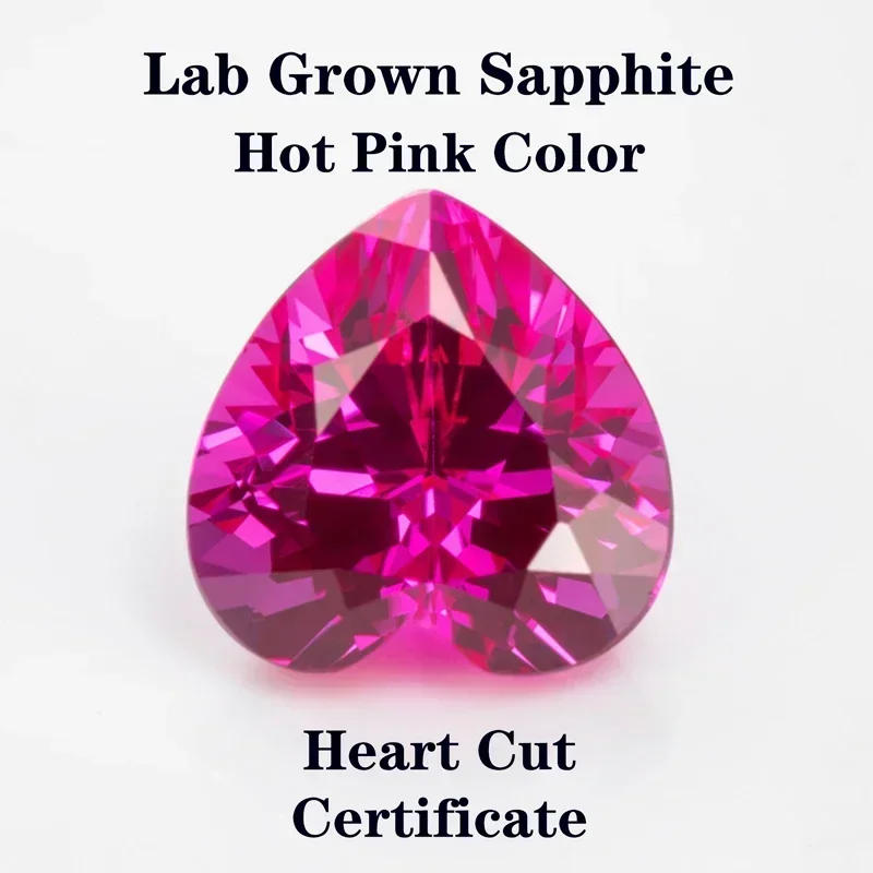 

Heart Shape Hot Pink Color Lab Grown Sapphire Extremely Shiny Quality DIY Ring Necklace Earrings Materials Certificate