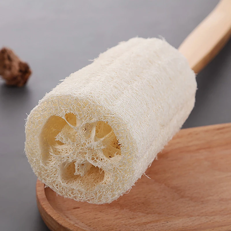 Spazzola da bagno esfoliante naturale luffa spugna luffa Scrubber per il corpo con manico lungo in legno spazzola per la schiena cura della pelle Unisex Home Clean