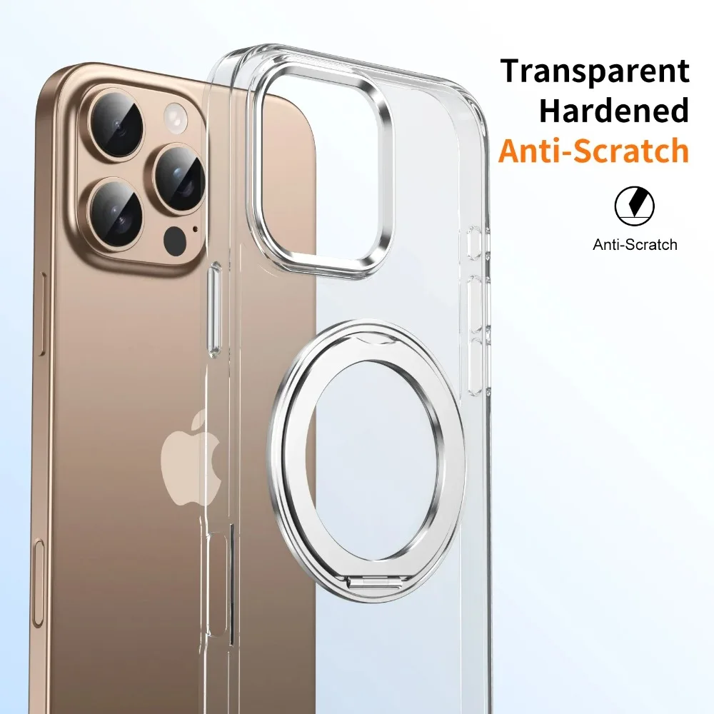 Luxe 360° ° Metalen Auto Ring Houder Helder Magnetische Case voor IPhone 17 16 15 14 Plus 13 12 Pro Max Draadloze Lading bescherming Cover