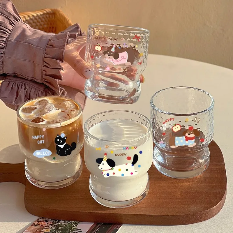 

Kawaii Puppy Christmas Glass Cup Aesthetic Cute Tumbler For Hot Iced Coffee Juice Wine Milk Drinking Glass Ice Cream Dessert Cup