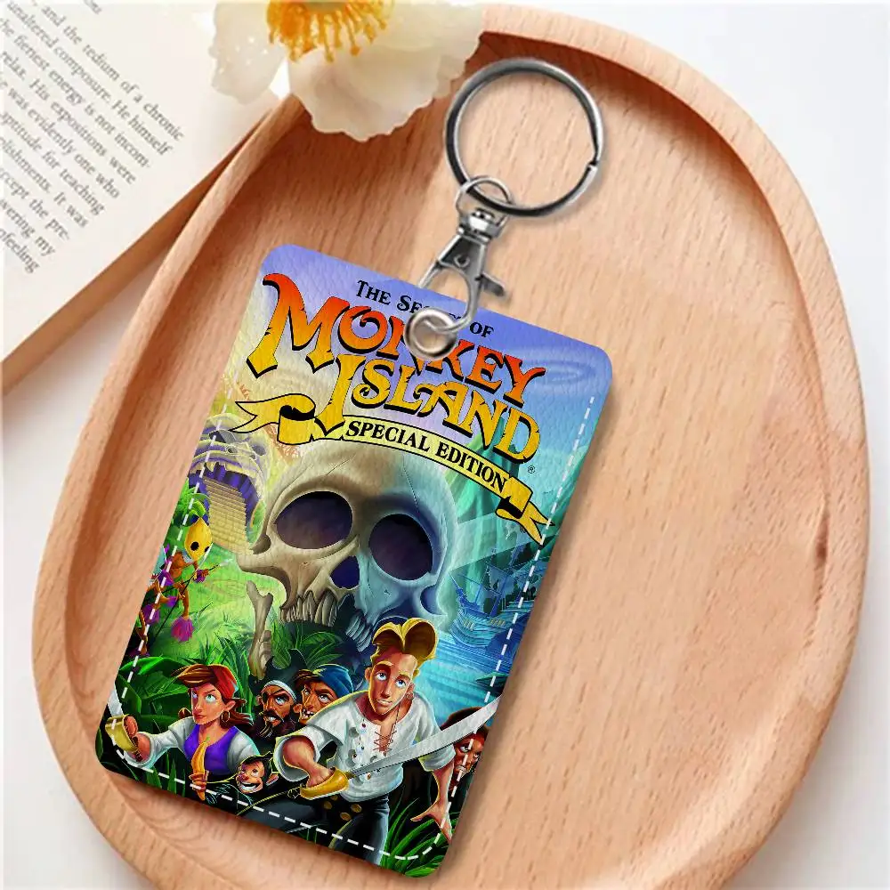 Picture 7: Classic Game The Secret Of Monkey Island 1Pc PU Leather Card Holder Keychain Key Ring Door Lock Access Tags ID Card Case