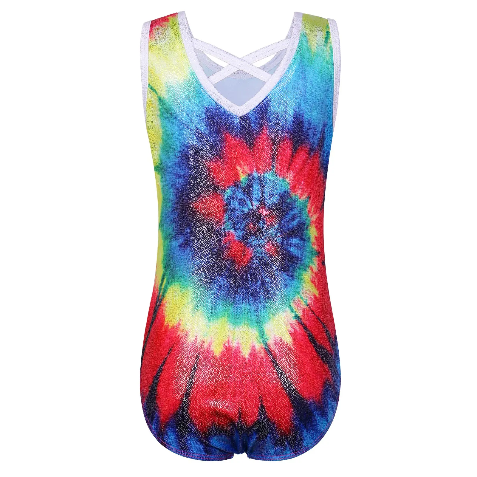 BAOHULU Girls Ballet Costume Tie-Dye Print Jumpsuit Sleeveless Gymnastics Leotard Disfraz Mujer Practice Dance Wear