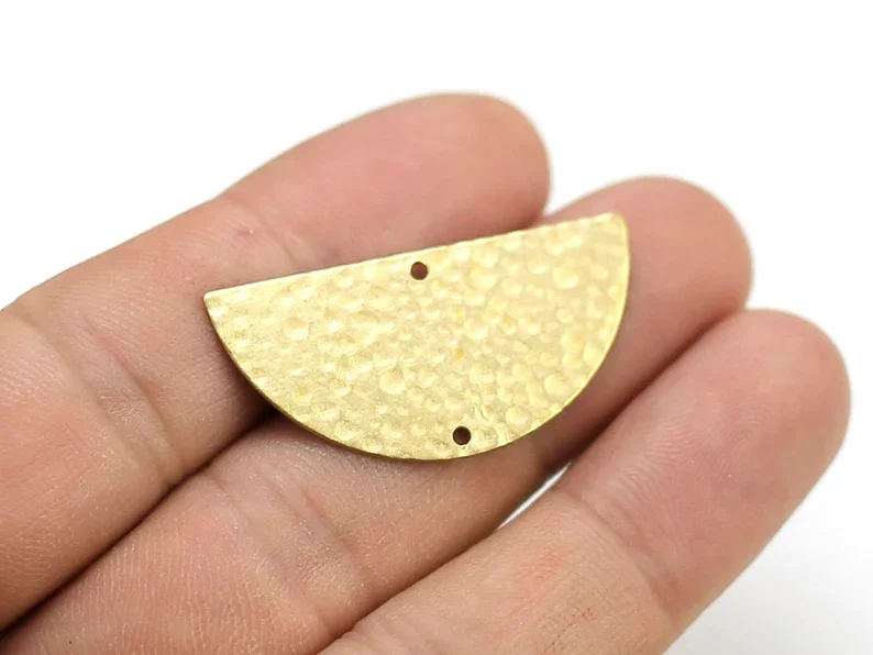 10pcs Half Round Earring Charms, Hammered Brass Connector, Semi Circle Earring Findings, 36x17.6mm, Jewelry Making R1885