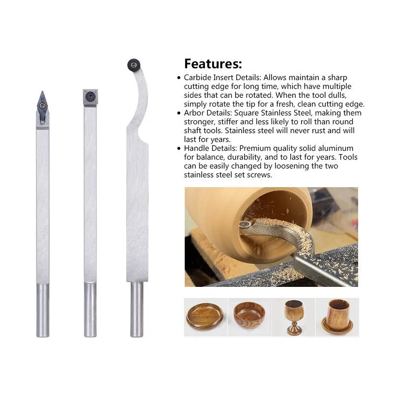 HAMPTON Woodturning Tool Carbide Insert Cutter Swan Neck Wood Lathe Chisel for WoodWorking Lathe Tool Wood Turning Tools