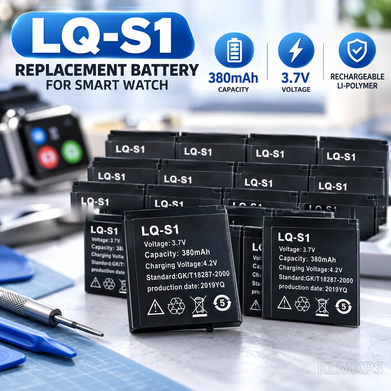 Smart Watch Battery LQ-S1 3.7V 380mAh Rechargeable Lithium Polymer 100PCS For AB-S1 DJ-09 DZ09 GJD HKS-S1 FYM-M9 SCX-M9 W8 LQS1