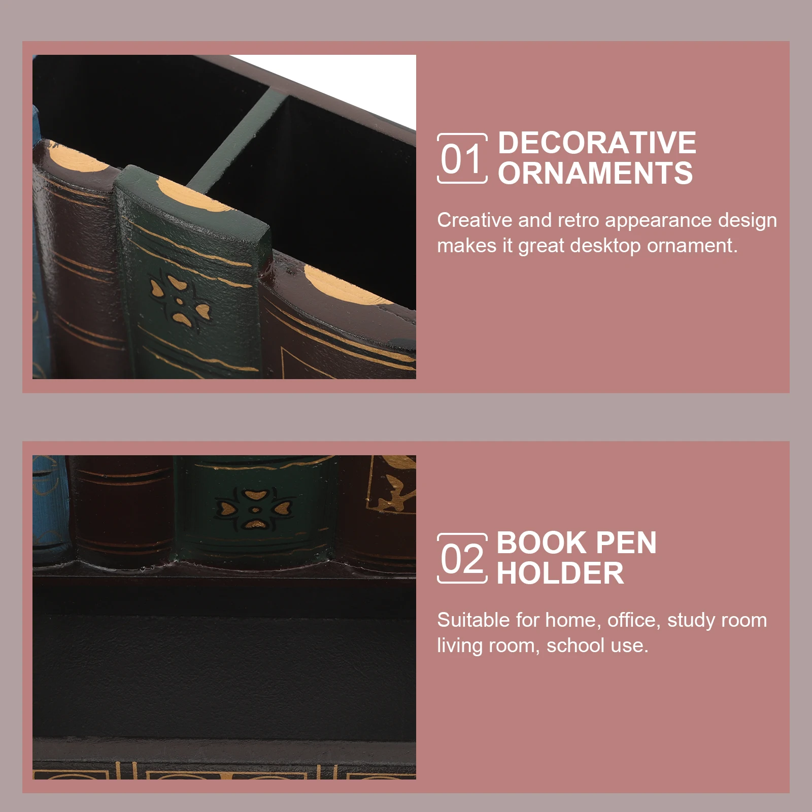 

1Pcs Wooden Pen Holder Multifunctional Desktop Organizer with Drawer Retro Book Style Stationery Storage Box for Office School