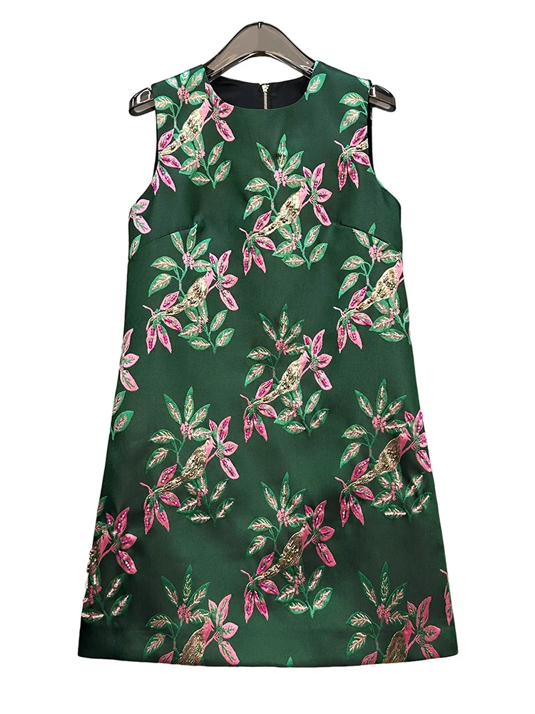 High-end Elegant Socialite Heavy Industry Bead Embroidered Dress Round Neck Sleeveless High Waist A-line Short Party Dress Women