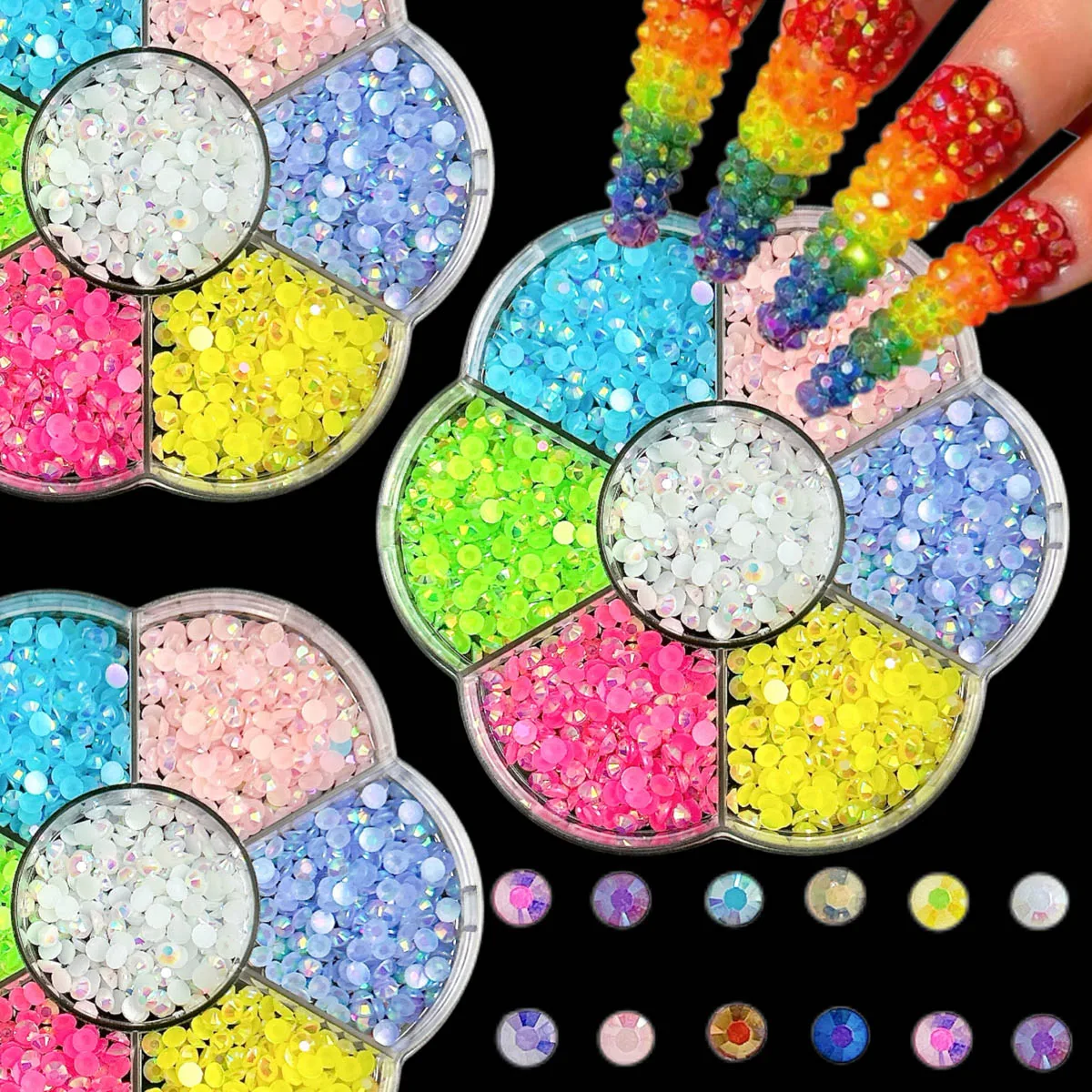 1Box Minimalist Ribbon Bow Heart Resin Nail Art Decorations Mini Sparkling Half Round Rhinestones Mixed Nail Charms DIY Manicure
