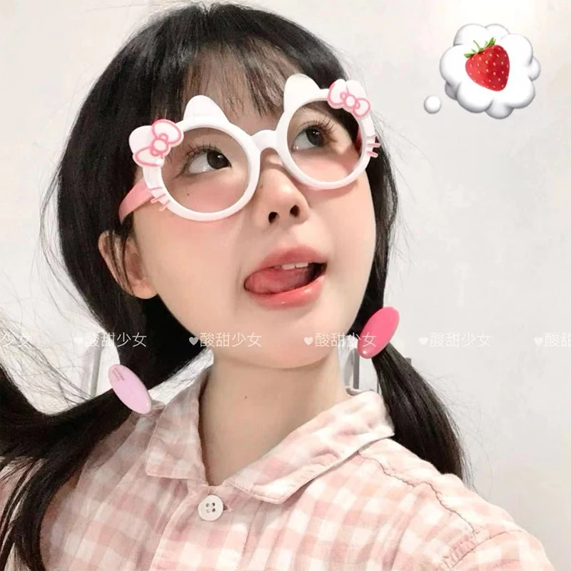 

Kawaii Sanrio Hello Kitty Glasses Cartoon Anime Cute Sweet Student Plain Glasses Eye Decorate Accessories Toys Girls Gifts