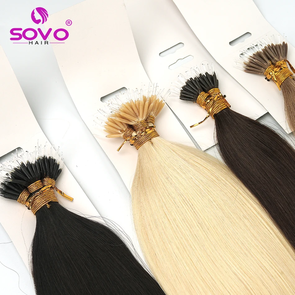 

Наращивание волос с кристаллами, 100% человеческие волосы, нано-кератиновые прямые европейские эластичные кольца, наращивание человеческих волос Remy, 12-26 дюймов