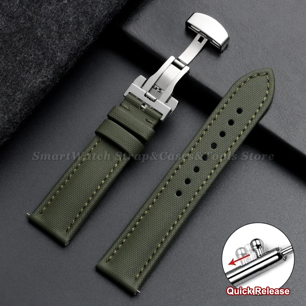 18/19/20/21/22mm Business Segeltuch-Uhrenarmband für Omega mit Schmetterlingsverschluss, Wasserdichtes Armband für Seiko mit Schnellverschluss – Detail 20