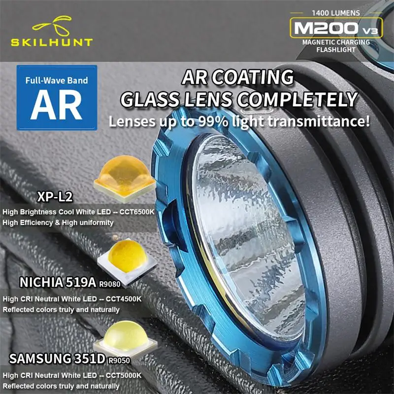 SKILHUNT M200 V3 1400 lumenów 18650 magnetyczne LED ładowane na USB latarka na zewnątrz jasne oświetlenie na kemping, wyprawę, rower połowów