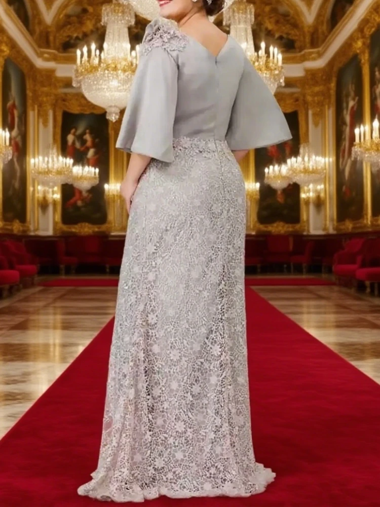 Plus size mãe da noiva vestidos meia mangas zíper voltar vestido de convidado de casamento sereia rendas vestidos de festa à noite personalizado
