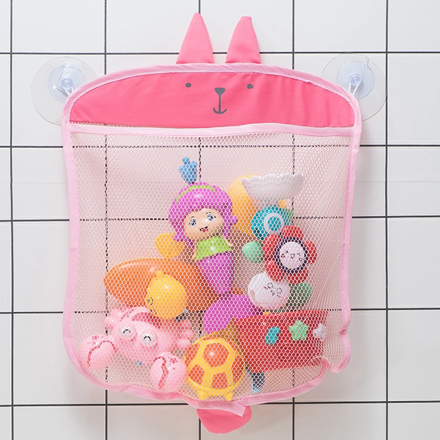 QWZ nuevo bolso de malla para baño de bebé, diseño de ventosa para juguetes de baño, cesta para niños, formas de animales de dibujos animados, tela, juguetes de arena, bolsa de red de almacenamiento