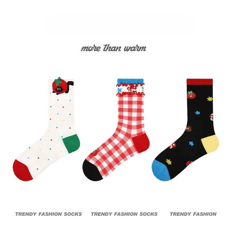 3 paires de chaussettes chat pour femmes, chaussettes Coquette mi-tube, mode coton, bonneterie de haute qualité, hiver, printemps et automne