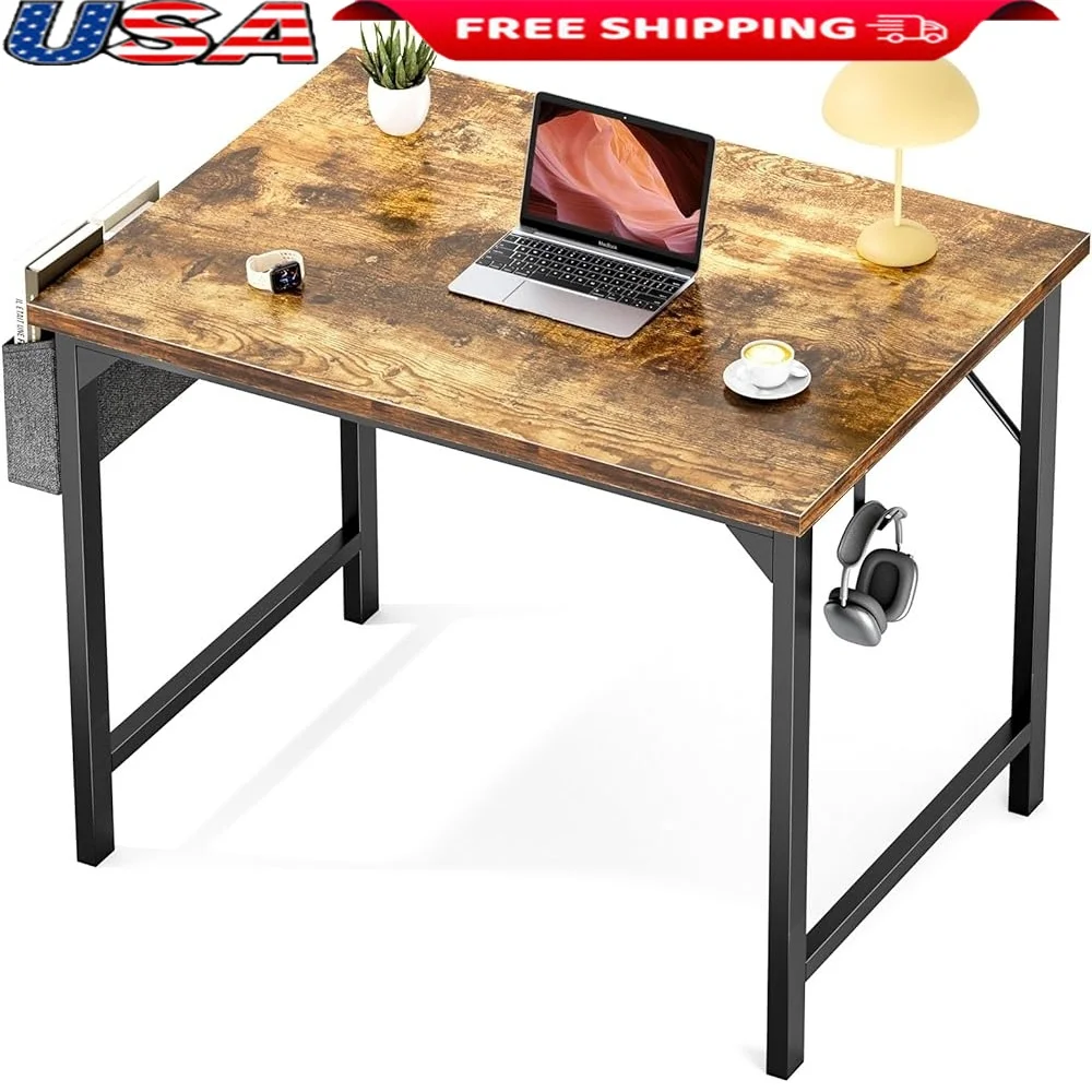 

Small Office Desk 32 Inch Writing Study Table with Storage Hooks Multifunctional Computer Workstation Home Bedroom Study Room