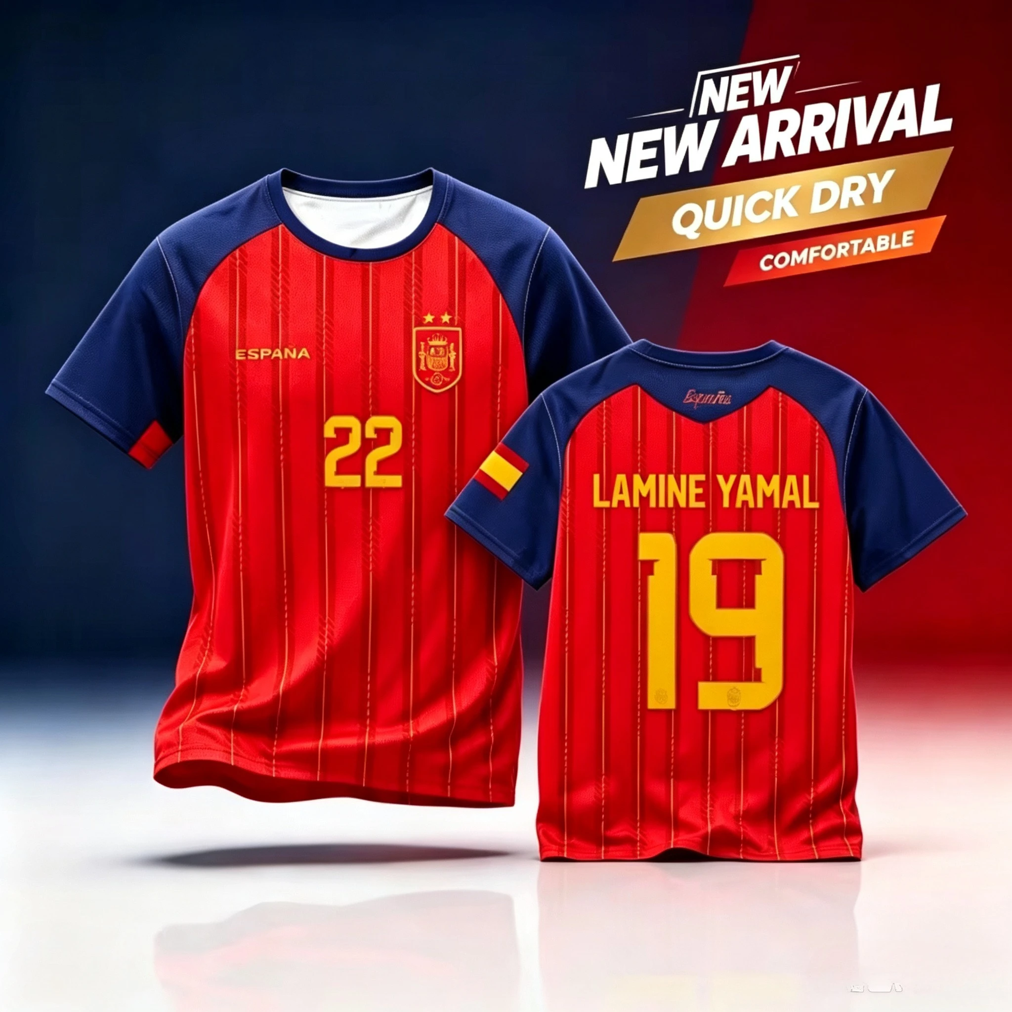2026 Spain Team Player Style Yamal Football Jersey,#2 #3 #11 #15 #17 #22 #24 Quick‑Dry Short Sleeve T‑Shirt Kids Family Fan Kid