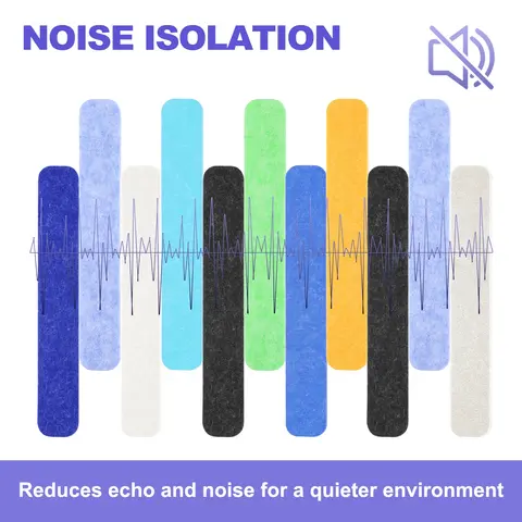 12Pcs Rectangle Acoustic Panels 33x5.1cm B1 Fireproof Soundproof Foam Panels with 15Pc Push Pins for Home Office Wall Decoration