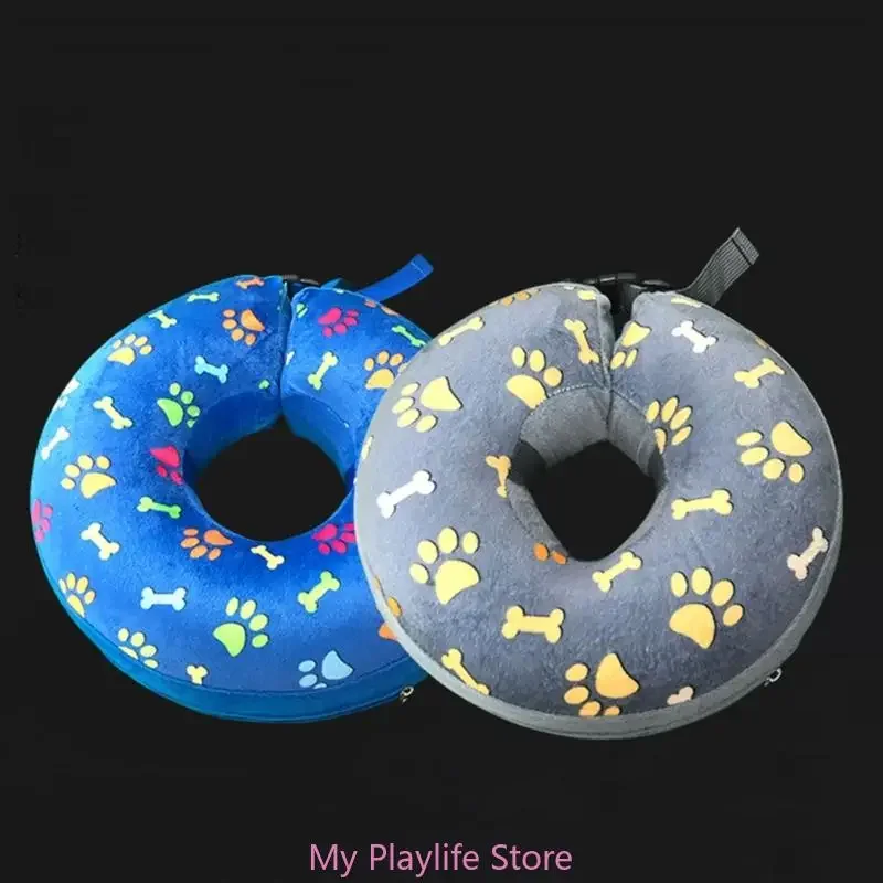 Inflatable Pet Recovery Collar Dog Cat Protective Cone After Surgery Collar Wound Healing Collar Cartoon Pattern