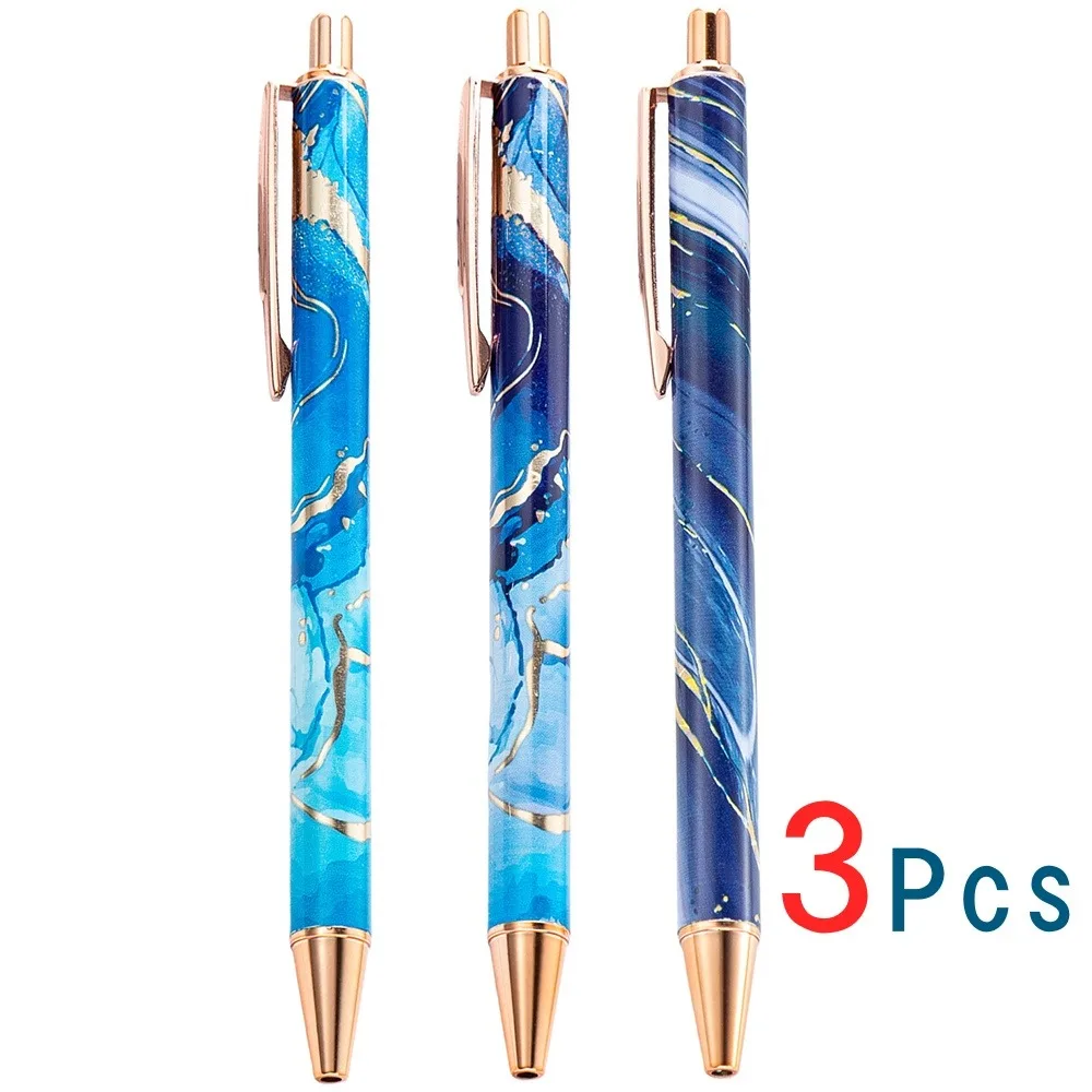 2 Stück/3 Stück Metall-Marmorkorn-Kugelschreiber-Set, einziehbarer Stylus-Stift, 1,0 mm schwarze Tinte, Schul- und Bürobedarf – Detail 5