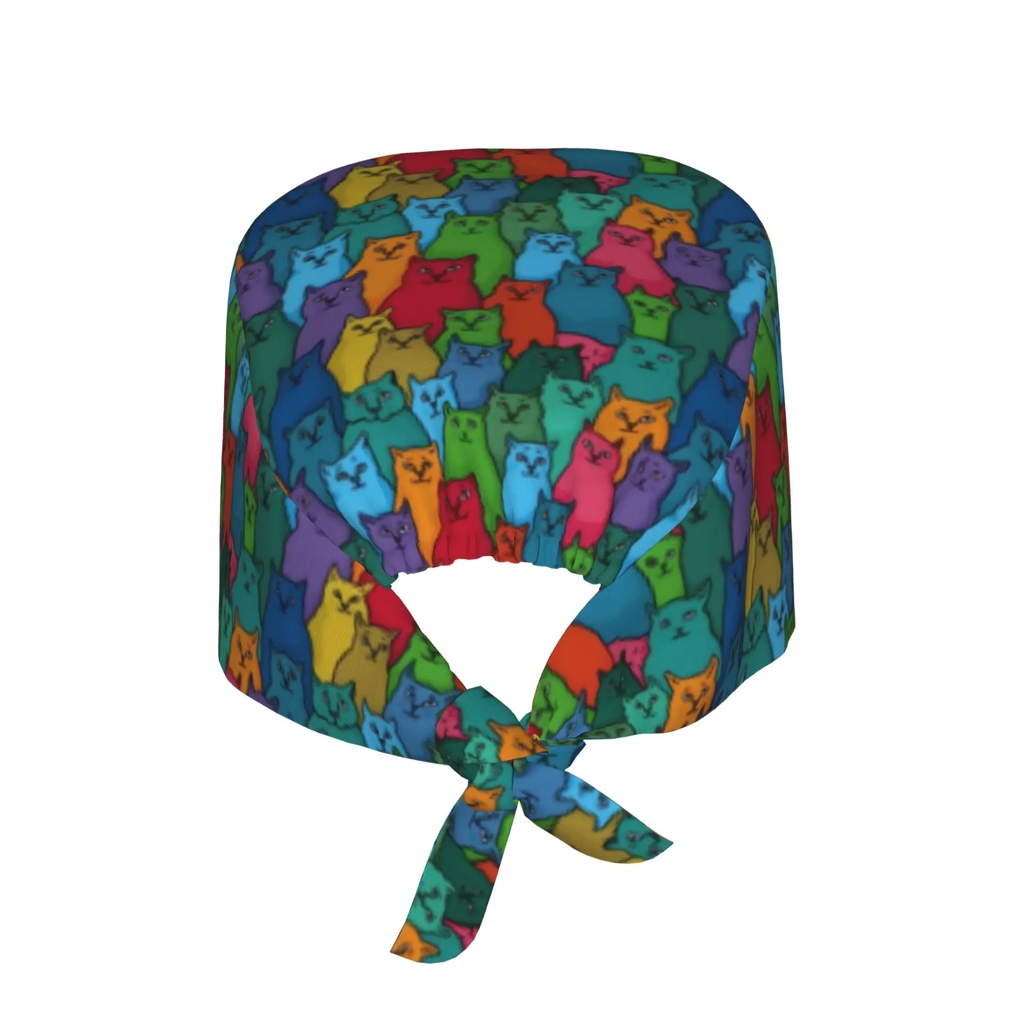 Cat Seamless Pattern Colourful Creative  Cleaning Working Cap Cool Unisex  Scrub Cap Surgicals Hat Nurse Scrubs Hat For Dentist