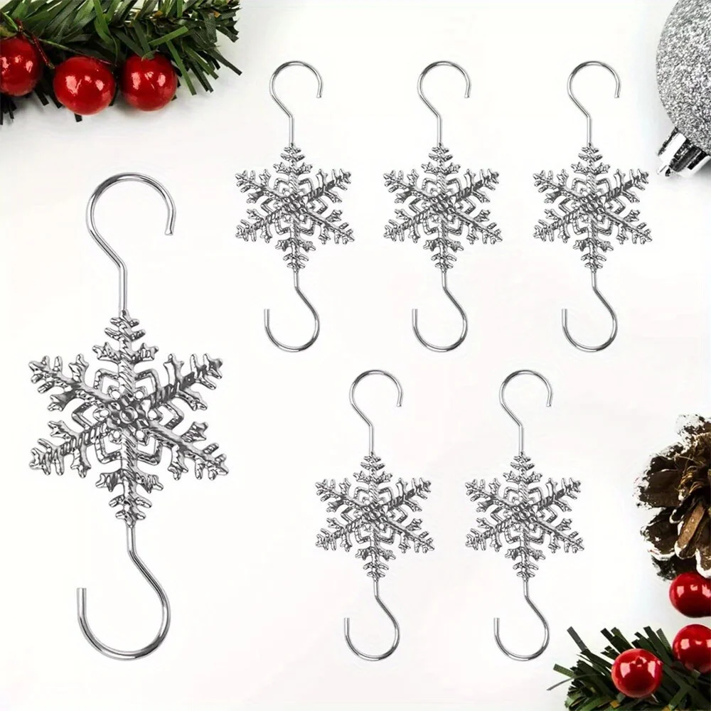 Luxuriöse Schneeflockenhaken aus goldfarbenem und silbernem Metall, exquisite Ornamenthalter für Weihnachtsbaum, Urlaubsgeschenk und Heimdekoration