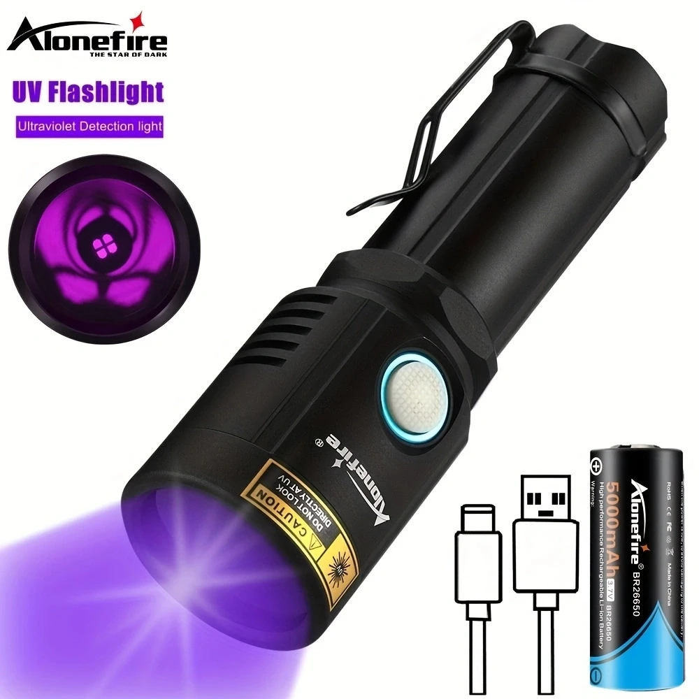 High Power 365nm UV Black Light Flashlight USB Charging Curing Money Ore Scorpion Pet Stains Cat Tinea Marker Detection Torch