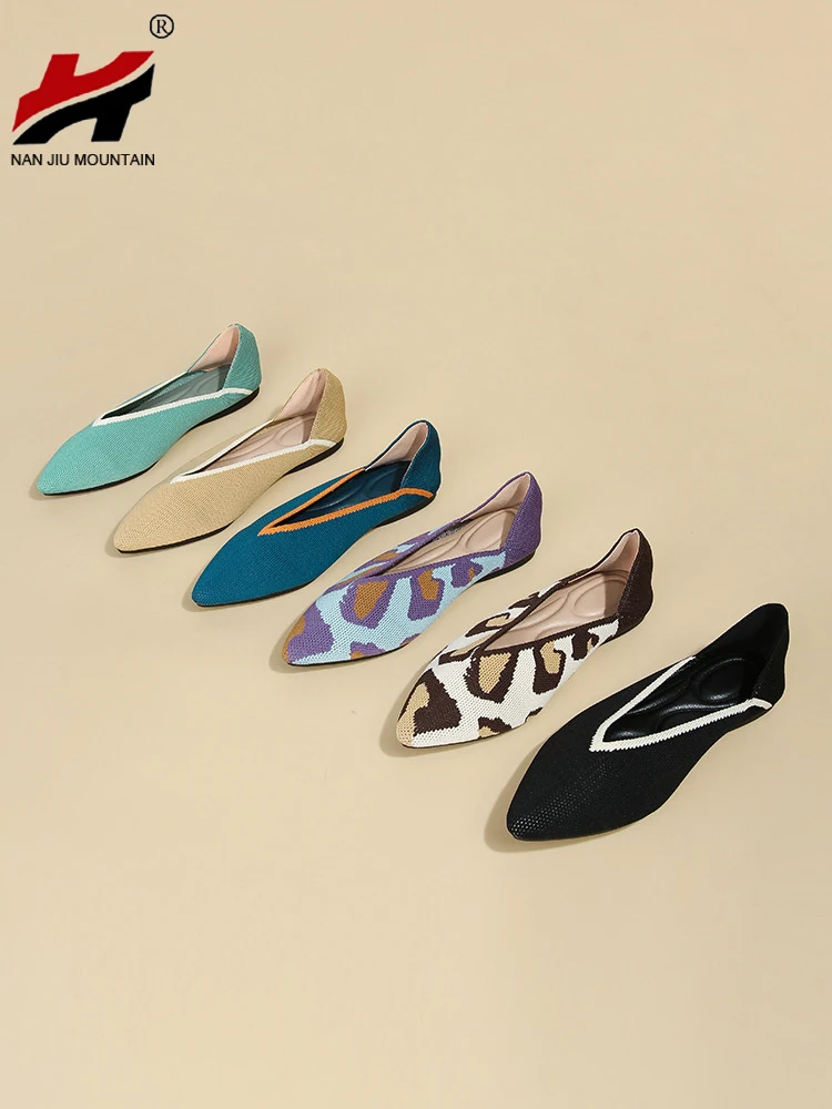 Flat Shoes Women Pointed Toe Single Shoes Woven Shoes Spring And Summer Comfortable Sole Simple Stitching Color