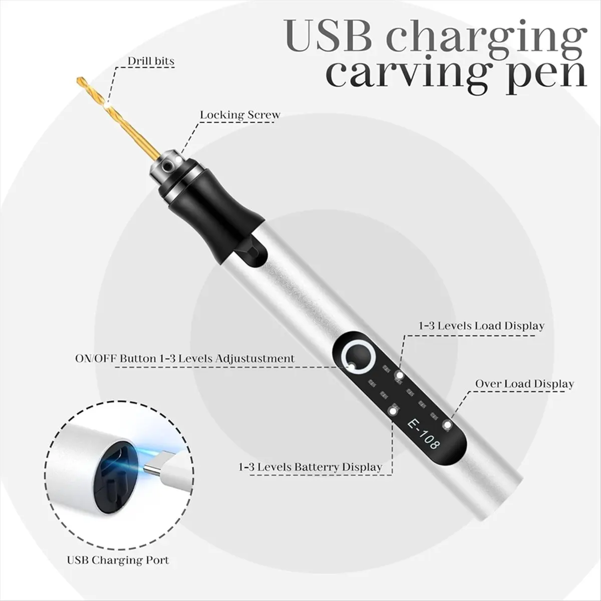 DT38 Electric Engraving Pen with USB-C Charging, 3-Speed Settings, Overload Protection,for Wood, Metal, Glass, for Beginners B