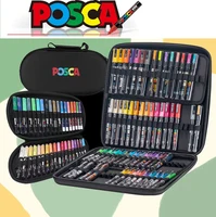 Rotuladores Uni Posca de 24/36 colores, bolígrafo de pintura acrílica con bolsa de almacenamiento Posca, suministros de Arte de papelería japonés para pintar Graffiti