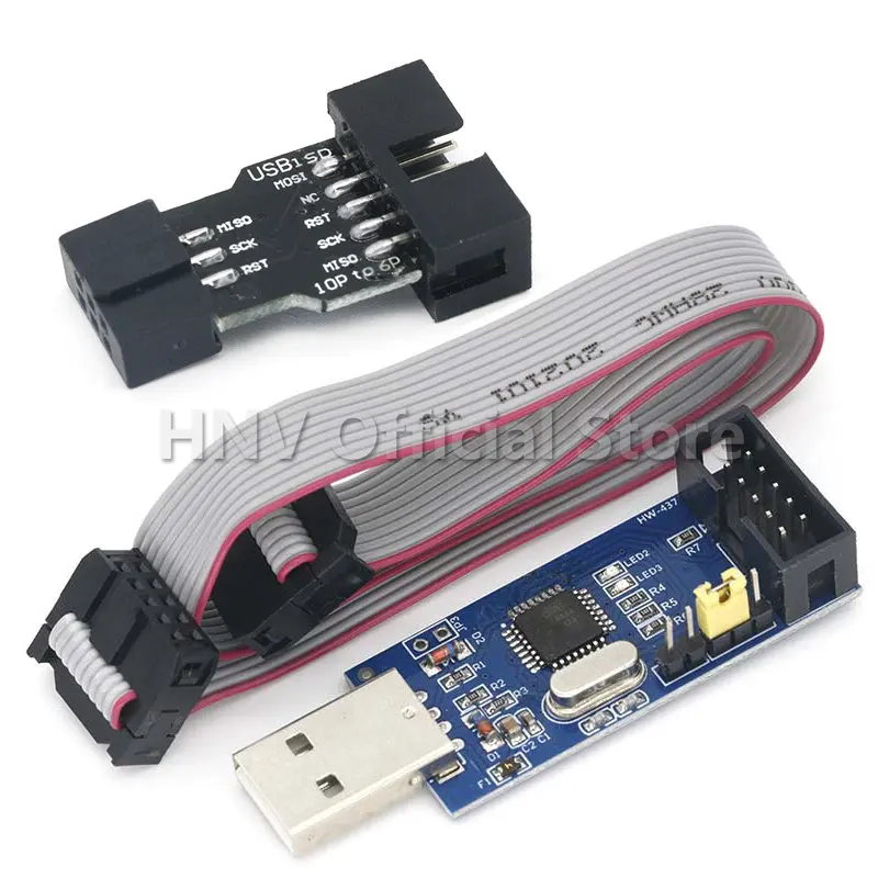 1Set Usbasp Usbisp Avr Programmer Usb ATMEGA8 ATMEGA128 Attiny/Kan/Pwm 10Pin Draad Module Diy + 10Pin naar 6 Pin Adapter Board