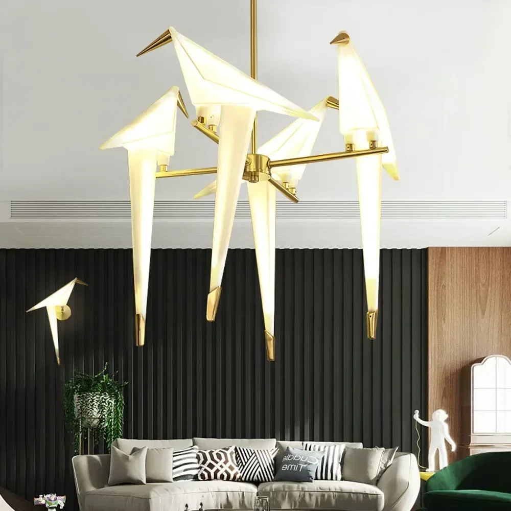 Nordic Designer Paper Bird Chandelier Home Decor Origami Perch Light for Branch Table Lamp Hanging Wall Light Led Floor Lamps