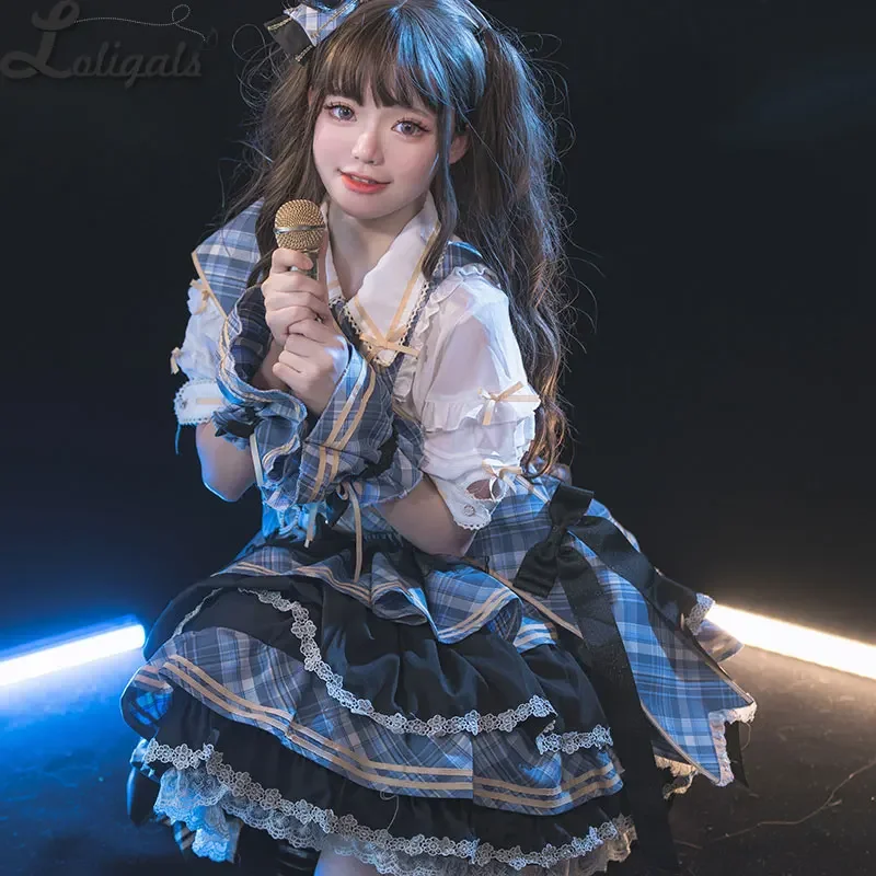 

Stage costume 2025 spring summer new style Sweet Plaid Lolita Skirt & Blouse Set