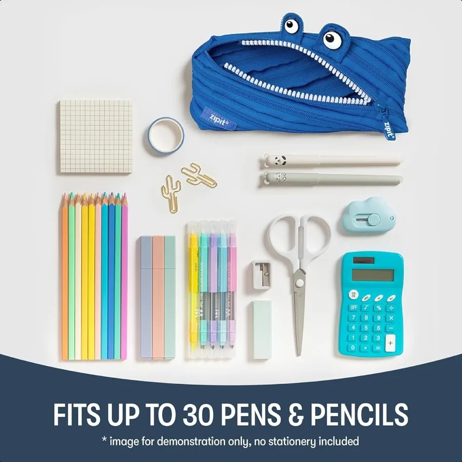 مقلمة مونستر لحقيبة لطيفة بسحاب للأولاد والبنات وحقيبة قرطاسية للمراهقين للمدرسة باللون الأزرق