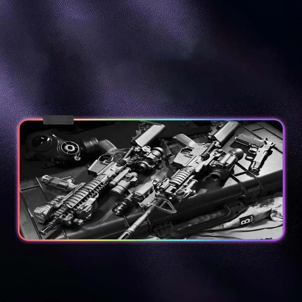 Gun A-Aesthetics and Arts Mouse Pad RGB Gaming Mousepad LED Large Games Mouse pads XXL Keyboard Pad Luminous Desk Mat Backlit