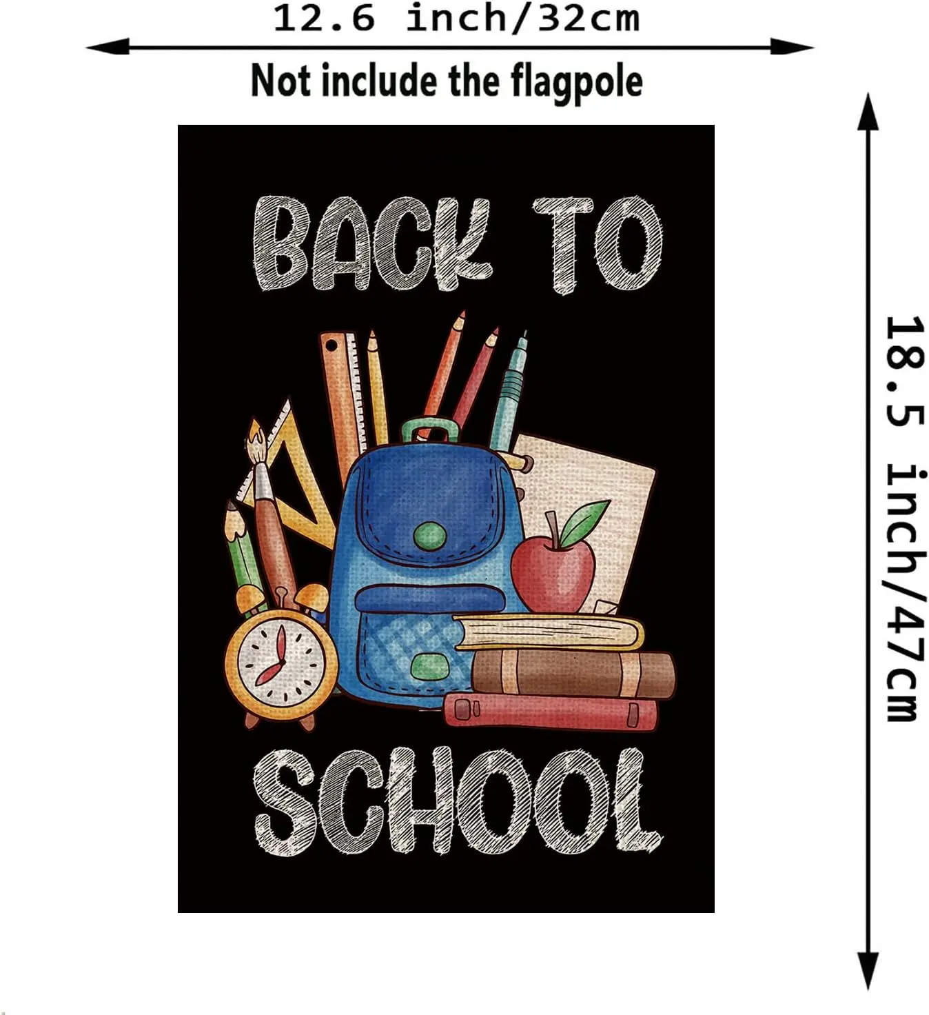 Back to School Garden Flag Pencil Book Alarm Clock Schoolbag Burlap Black Flag Double Sided First Day to School Outside Yard Law