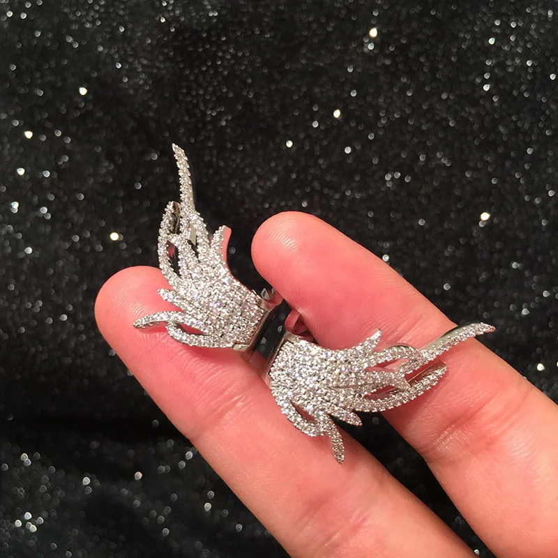 Uilz Trendy Leaf Shape Crystal Zircon Earring for Women Feather Wings Stud Earring Party Jewelry