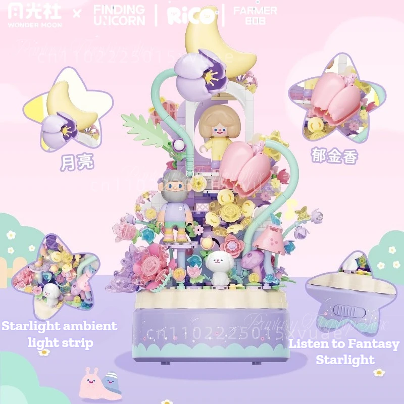 RiCO i FARMER BOB Klocki Konstrukcyjne Szukająca Jednorożca Pozytywka Model do Składania Zabawka DIY Prezent Świąteczny dla Dzieci Dekoracja