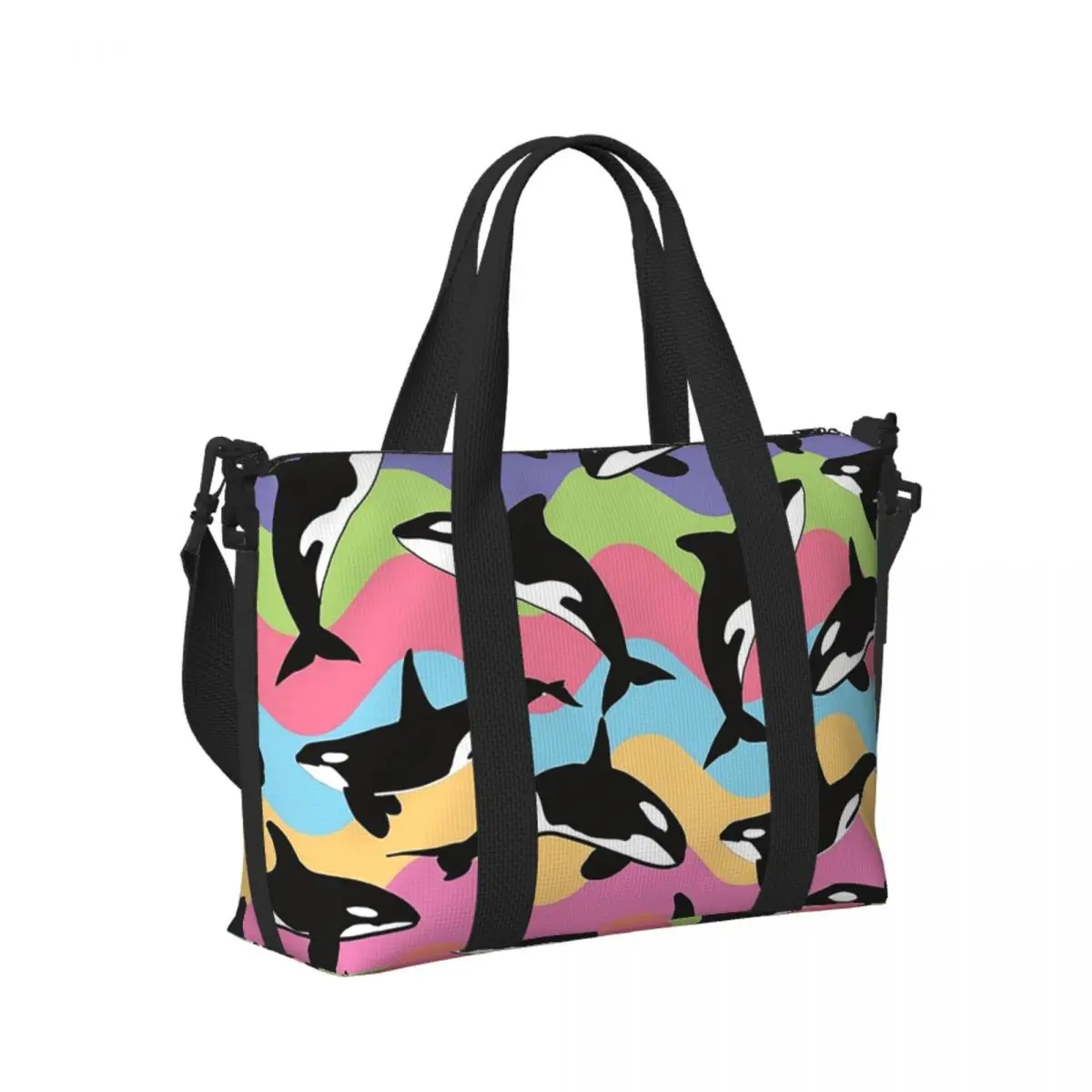 

Custom Orca Killer Whale Beach Travel Bag Large Capacity Tote Bags for Gym Sport Women Shopping Duffle Shoulder Bag
