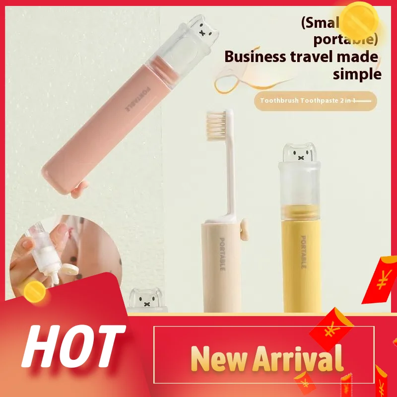 2-in-1 tragbares Mini-Reisezahnbürsten-Zahnpasta-Set für Erwachsene, ausgehende Camp-Business-Zahnbürste, Handgepäck, Tiefenreinigung, Mundpflege